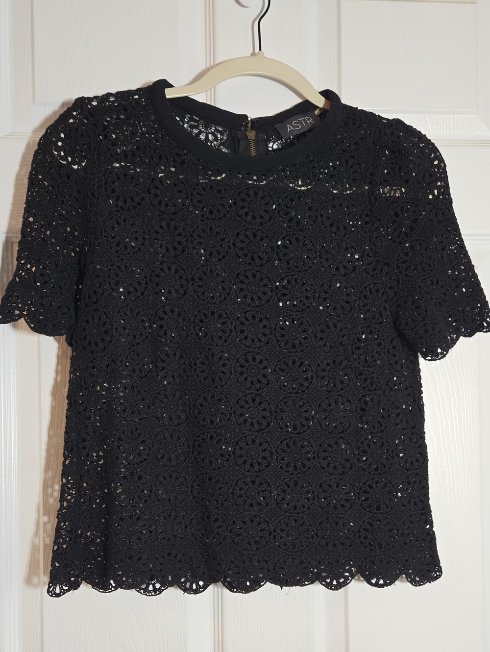 Astr Black Crochet Short Sleeve Blouse Size Small